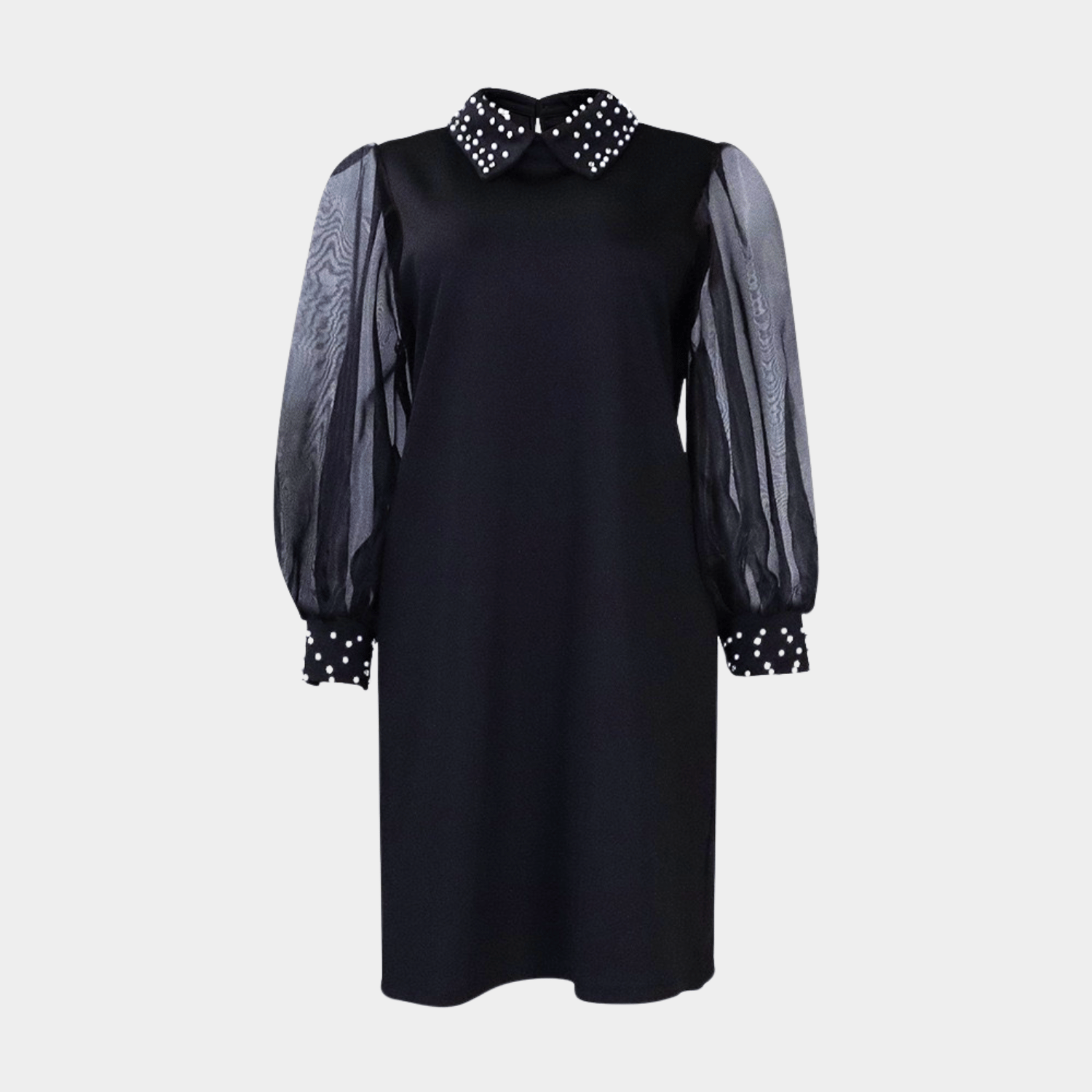 Midi Dress with Beaded Collar and Volume Sleeves