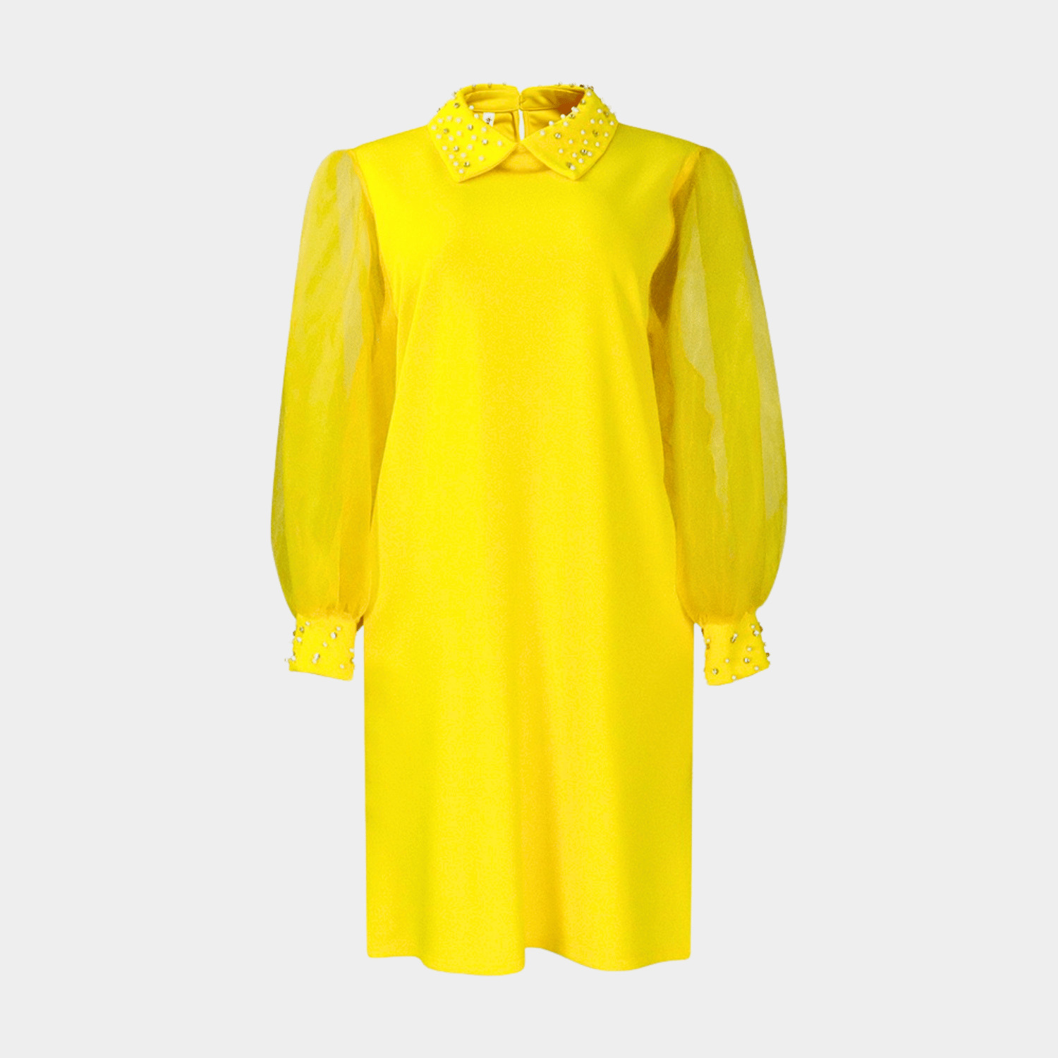 Midi Dress with Beaded Collar and Volume Sleeves