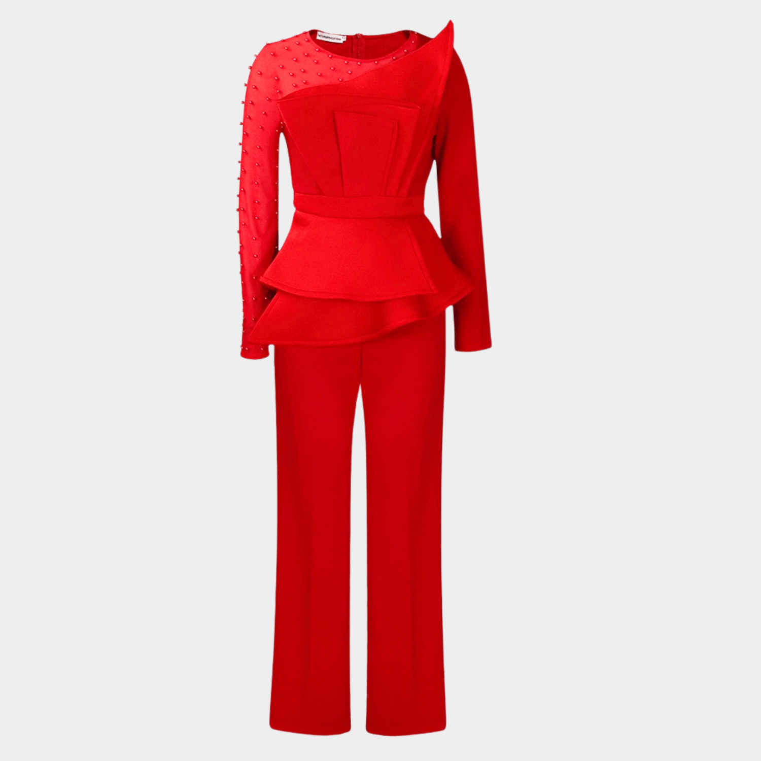 One-Shoulder Peplum Top and Tailored Pants Set
