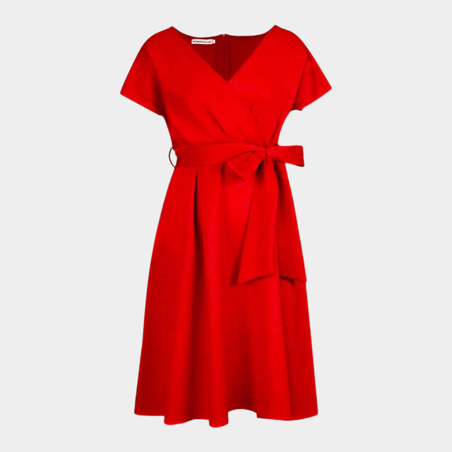 Wrap Style Midi Dress with Waist Tie and V Neck