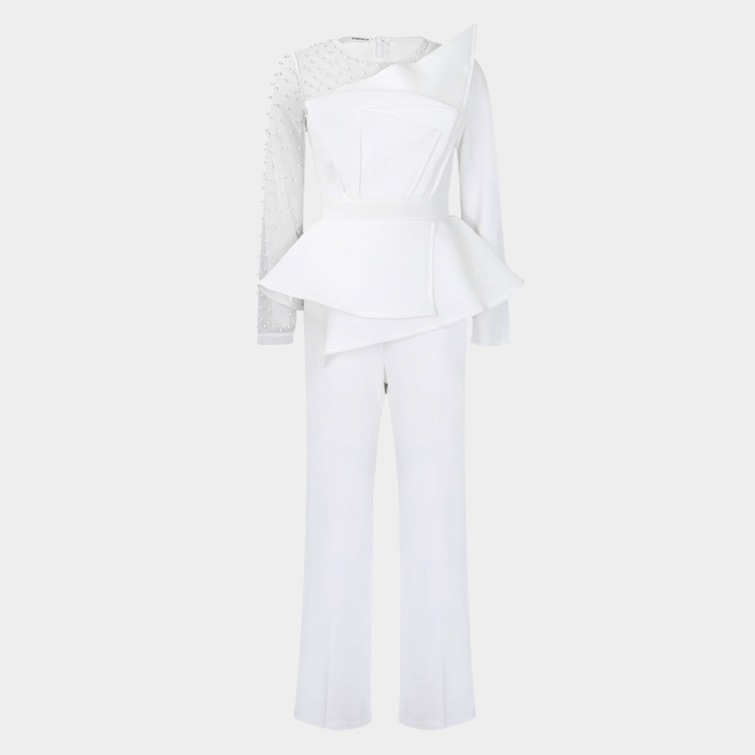 One-Shoulder Peplum Top and Tailored Pants Set