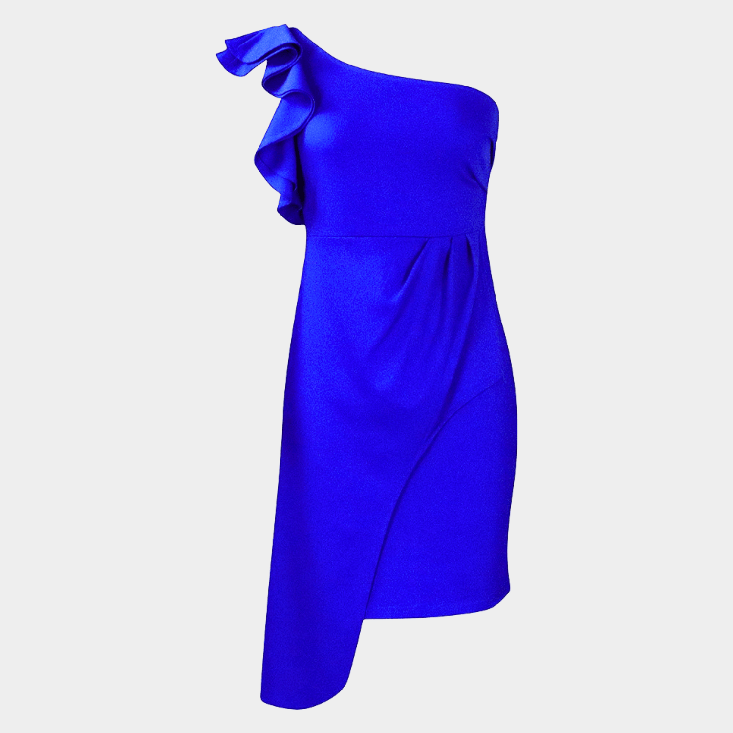 One-Shoulder Midi Dress with Sculpted Ruffle Detail
