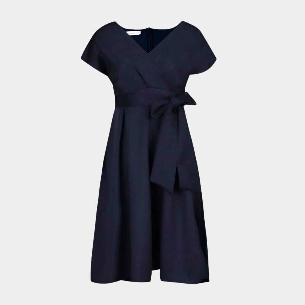 Wrap Style Midi Dress with Waist Tie and V Neck