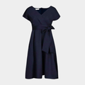 Wrap Style Midi Dress with Waist Tie and V Neck