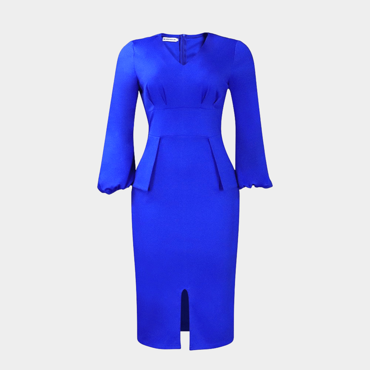 Tailored Midi Dress with Puff Sleeves and V Neck