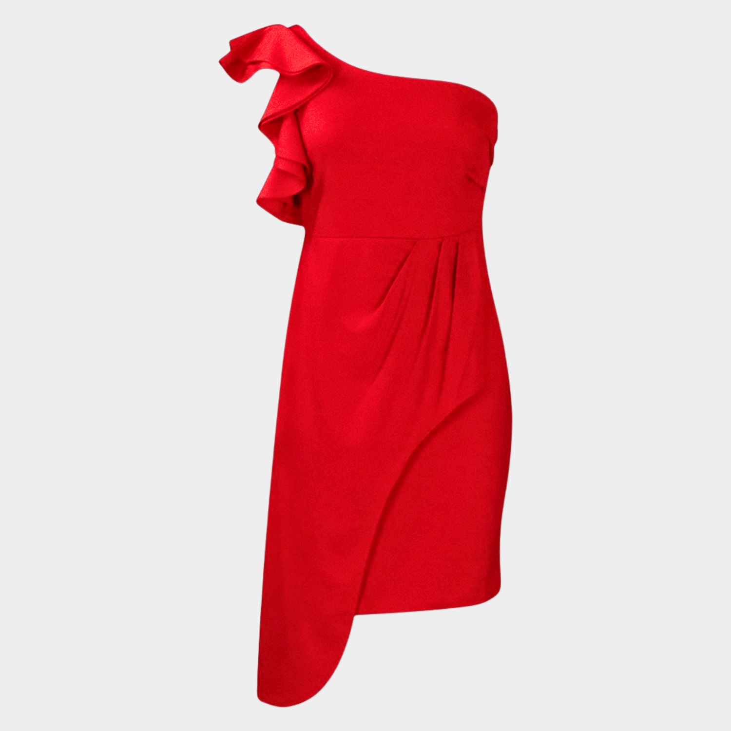 One-Shoulder Midi Dress with Sculpted Ruffle Detail