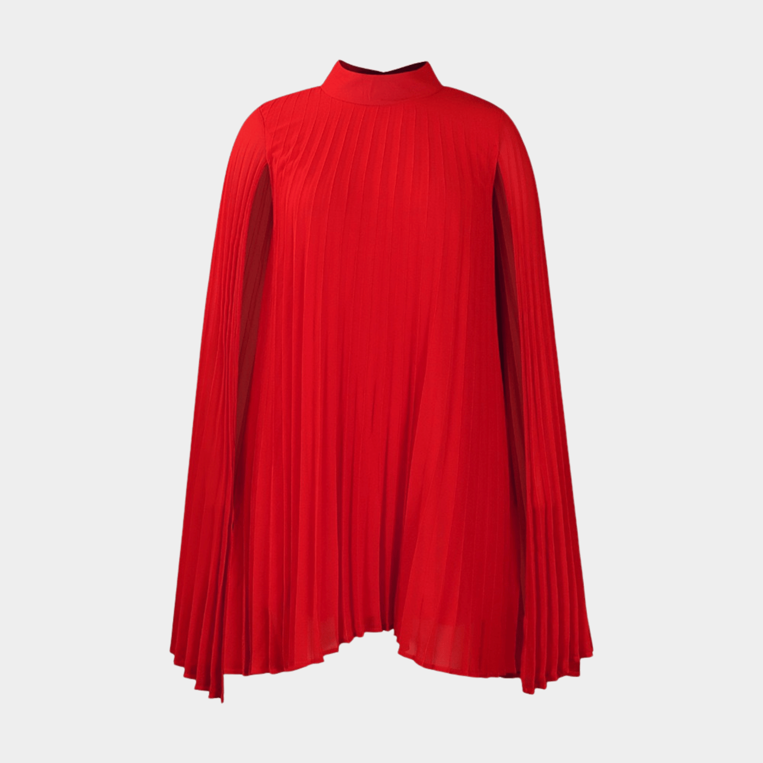 High-Neck Pleated Cape Blouse