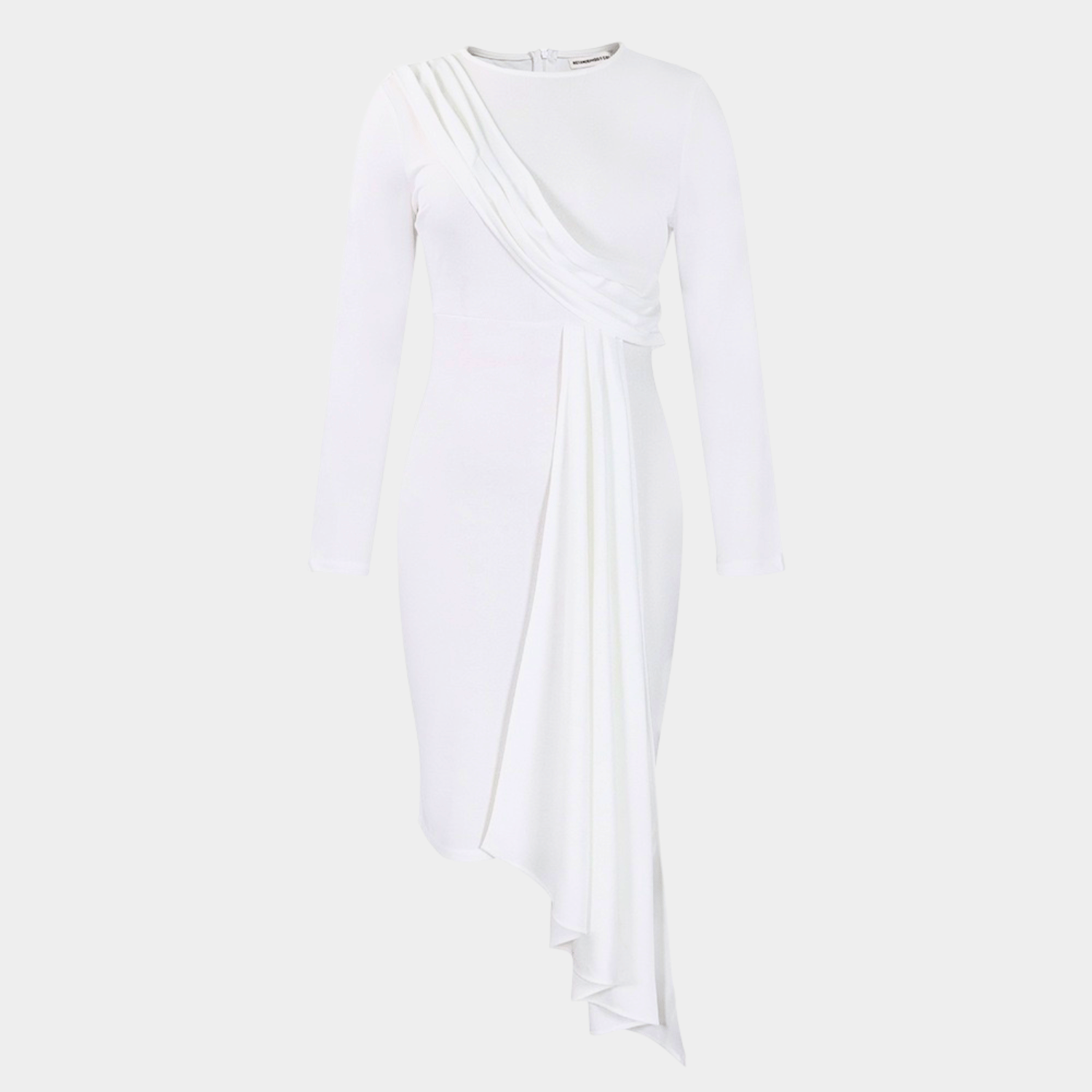 Bold Tailored Midi Dress with Fluid Draped Front