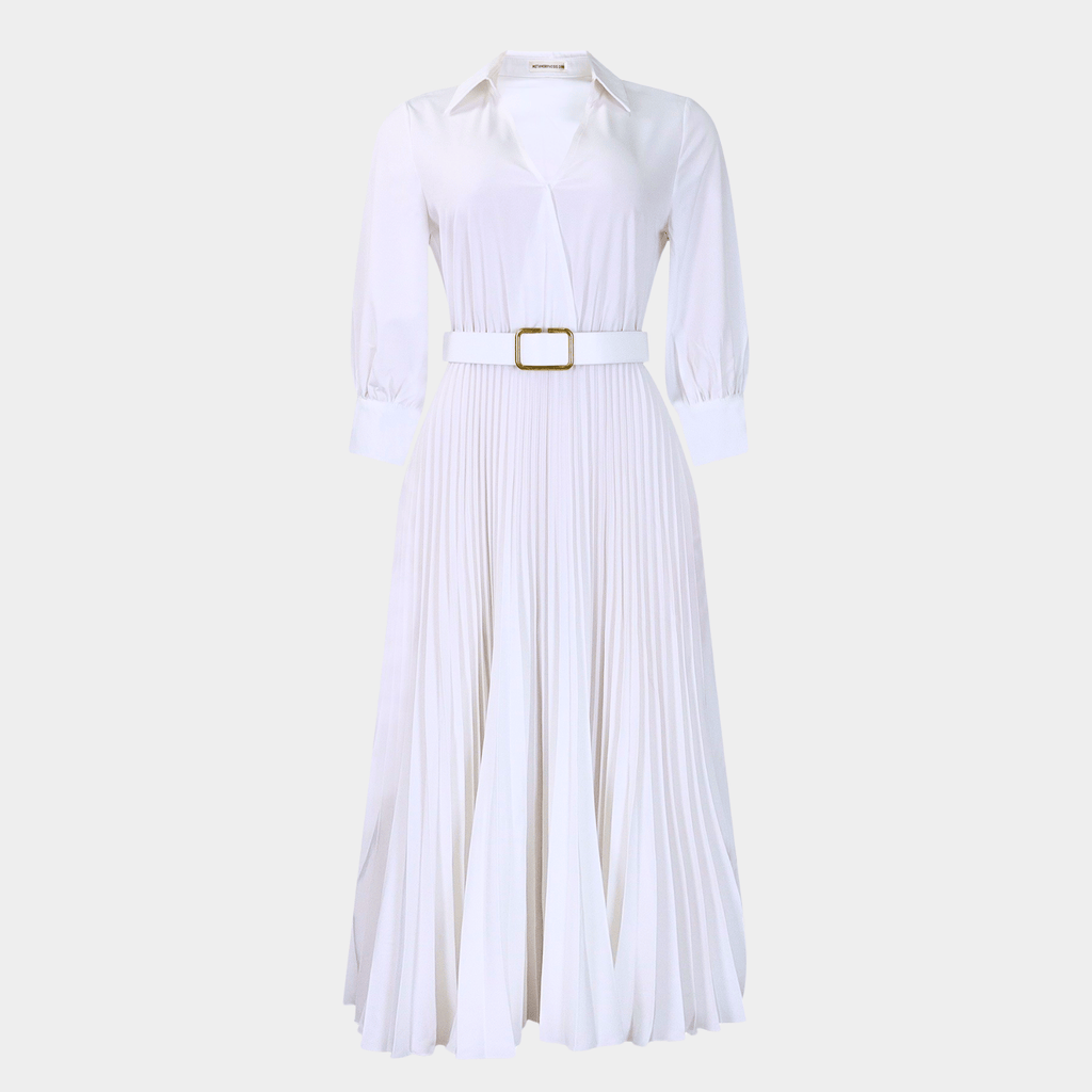 Elegant Long Pleated Dress with Belt