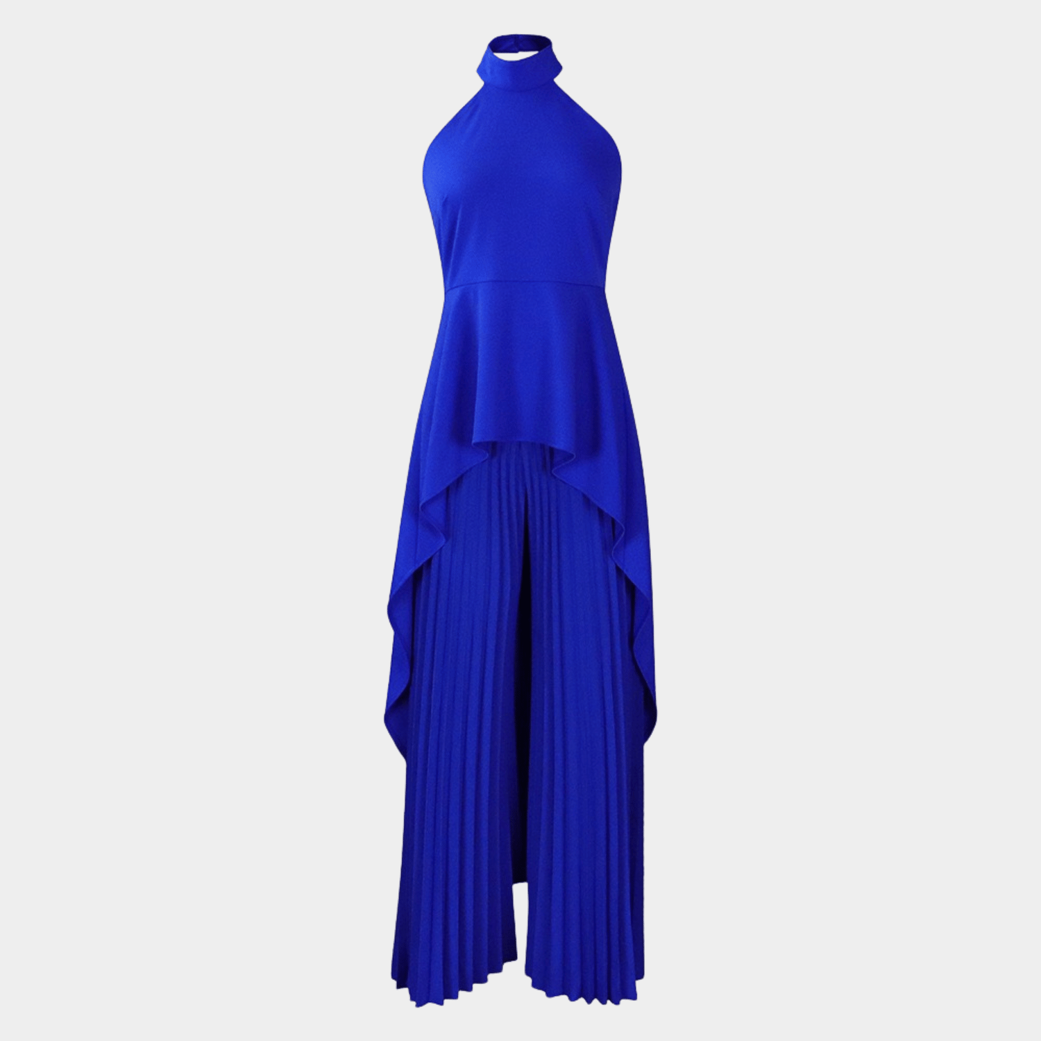 Sculpted Halter Neck Dress with Draped Hem