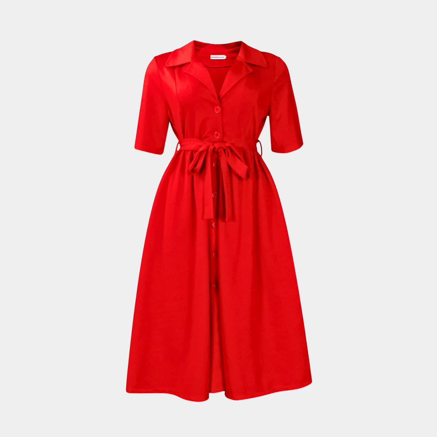 Button-Front Midi Dress with Waist Tie