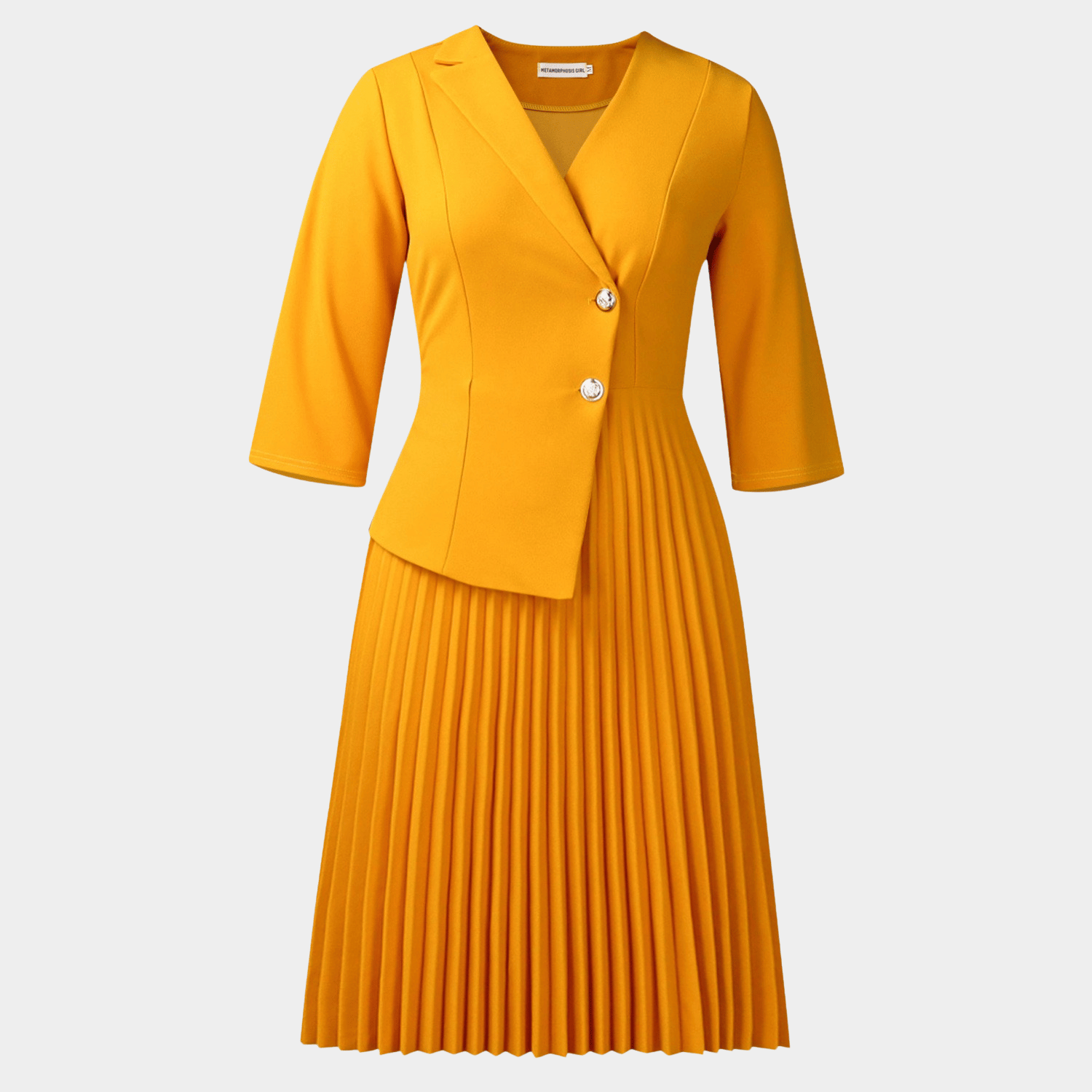 Elegant Work Midi Dress with Structured Top and Pleated Skirt