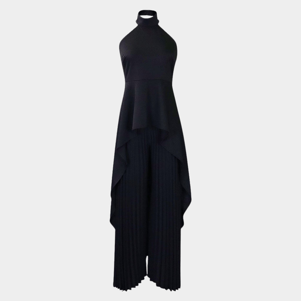 Sculpted Halter Neck Dress with Draped Hem