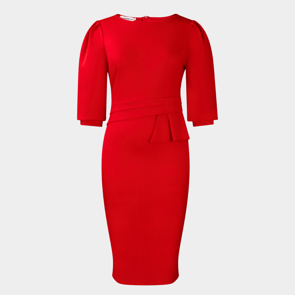 Tailored Body-Shaping Midi Dress with Defined Waist