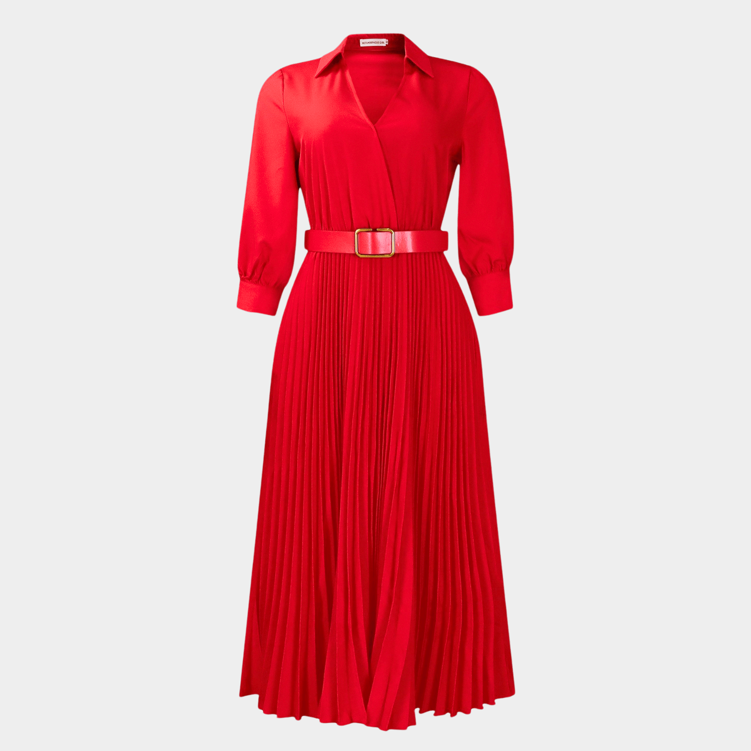 Elegant Long Pleated Dress with Belt