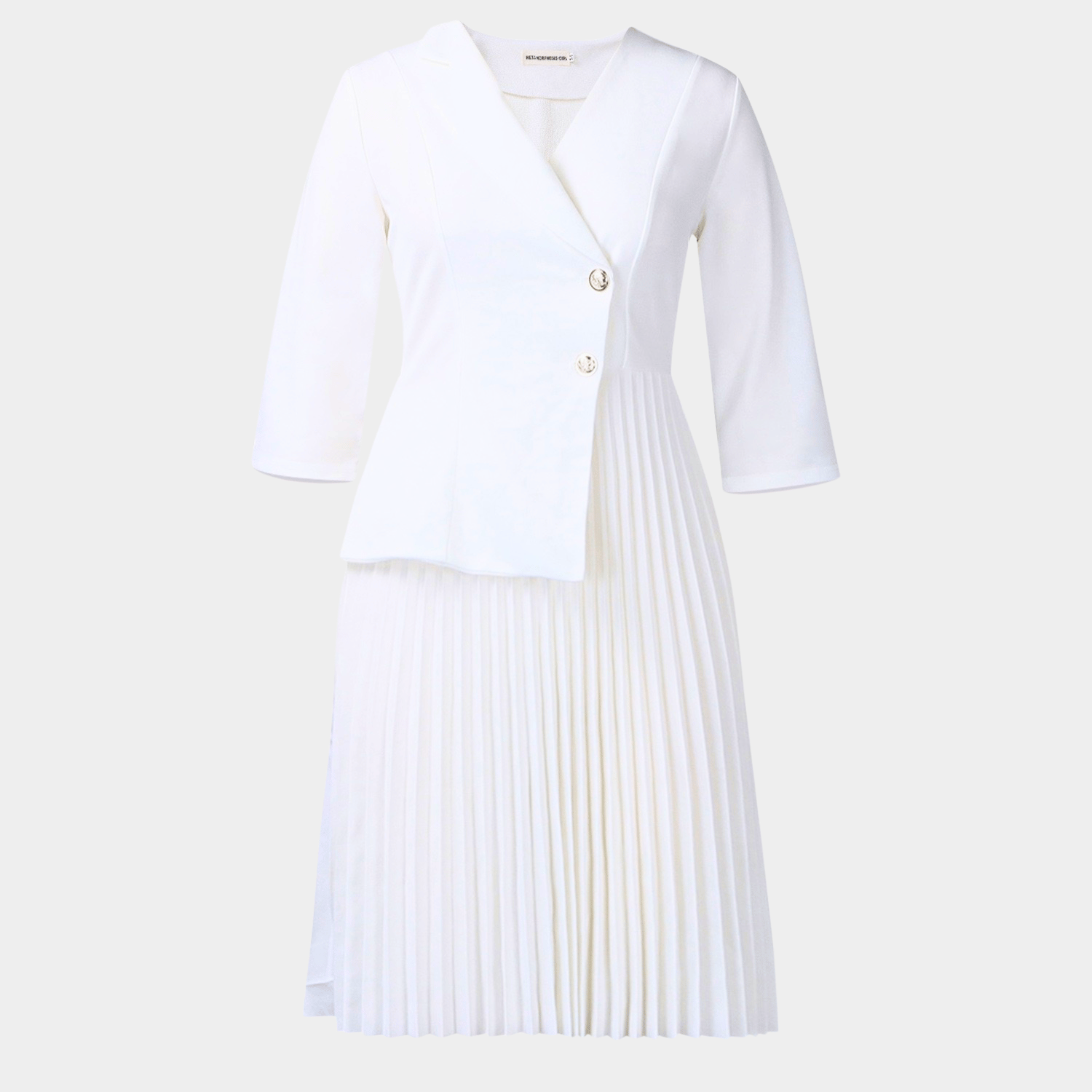 Elegant Work Midi Dress with Structured Top and Pleated Skirt