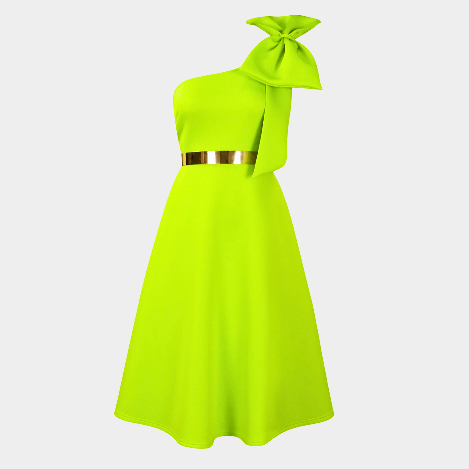One-Shoulder Sculpted Midi Dress with Gold Waist Belt