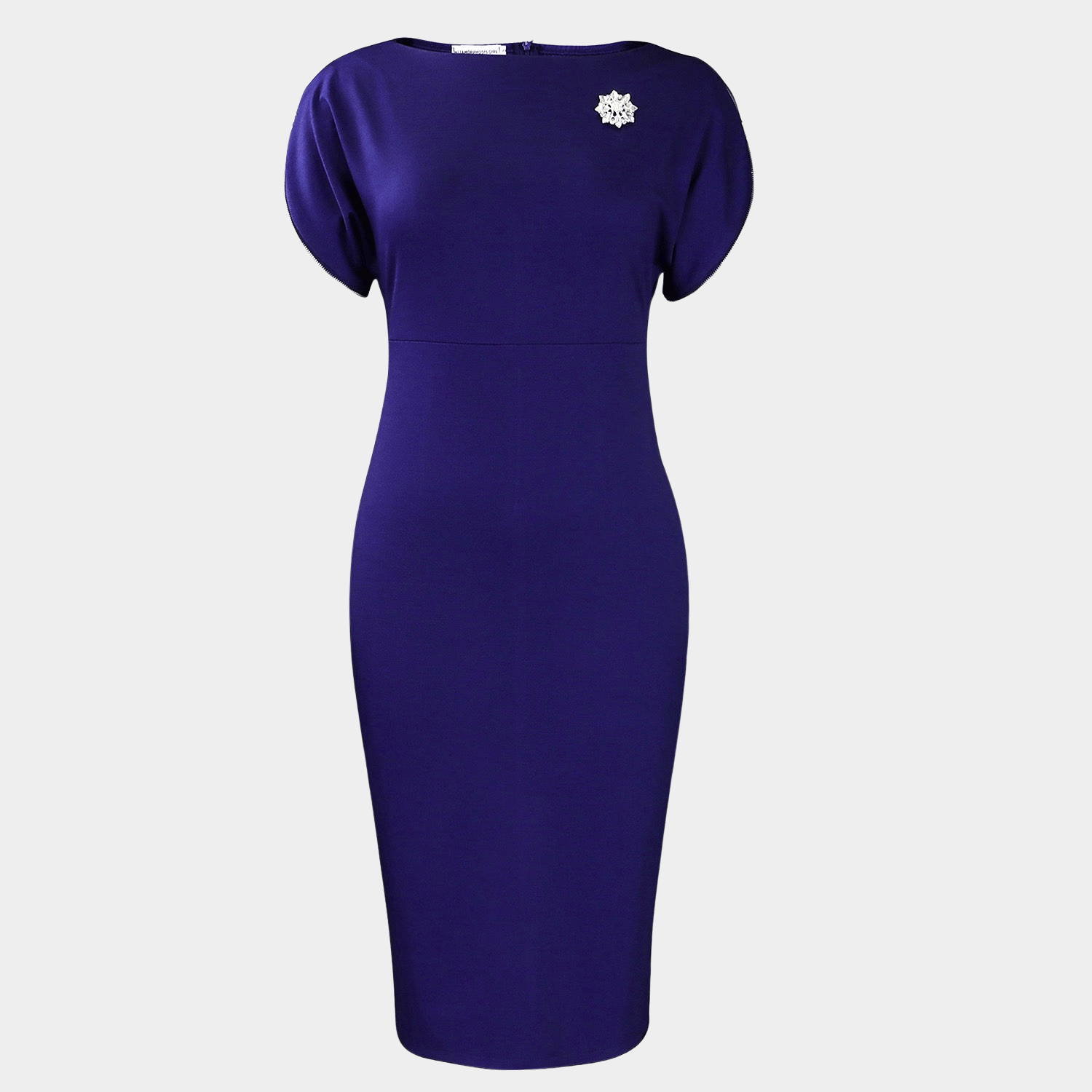 Body-Shaping Midi Dress with Decorative Brooch