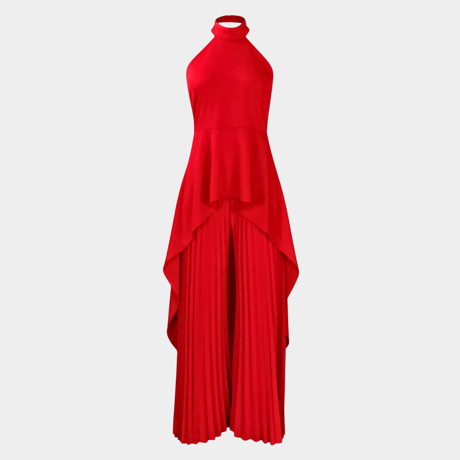 Sculpted Halter Neck Dress with Draped Hem