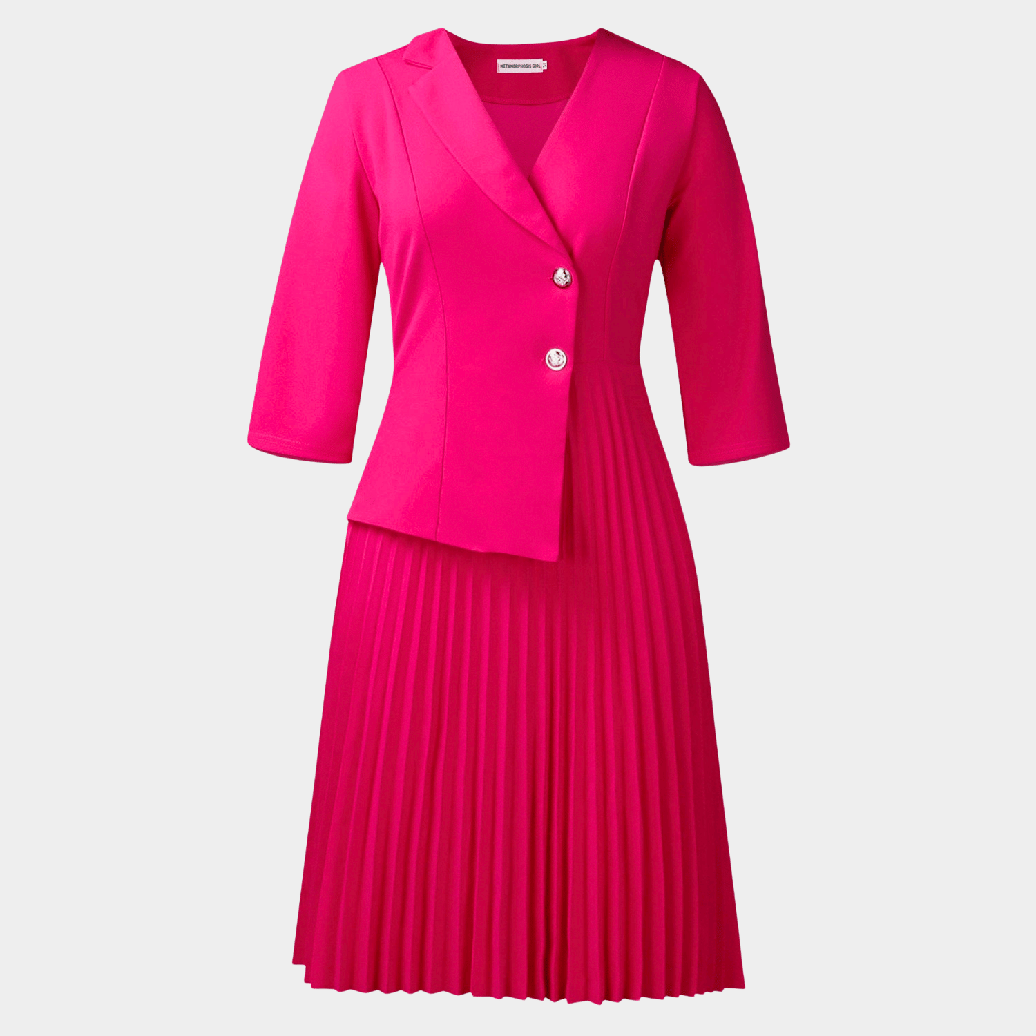 Elegant Work Midi Dress with Structured Top and Pleated Skirt