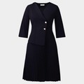 Elegant Work Midi Dress with Structured Top and Pleated Skirt