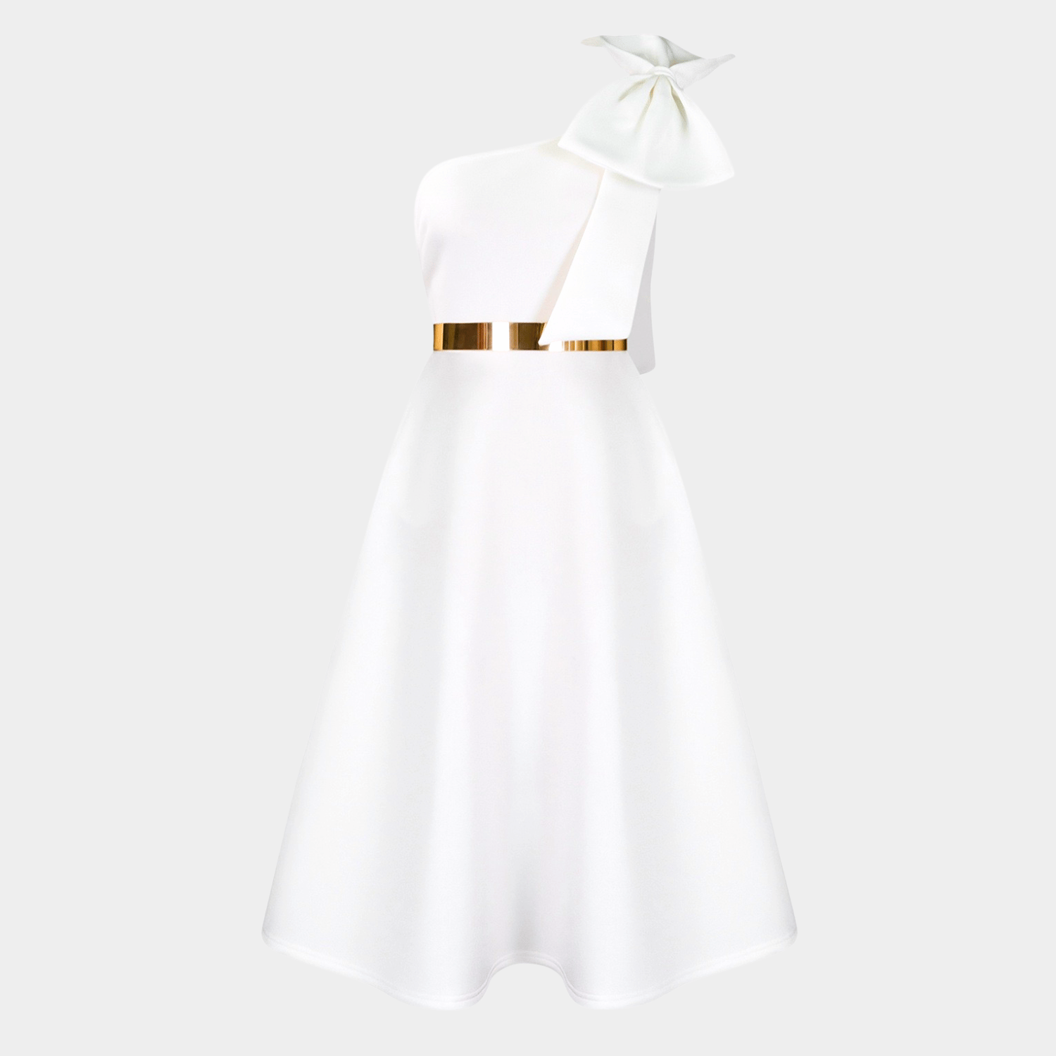One-Shoulder Sculpted Midi Dress with Gold Waist Belt