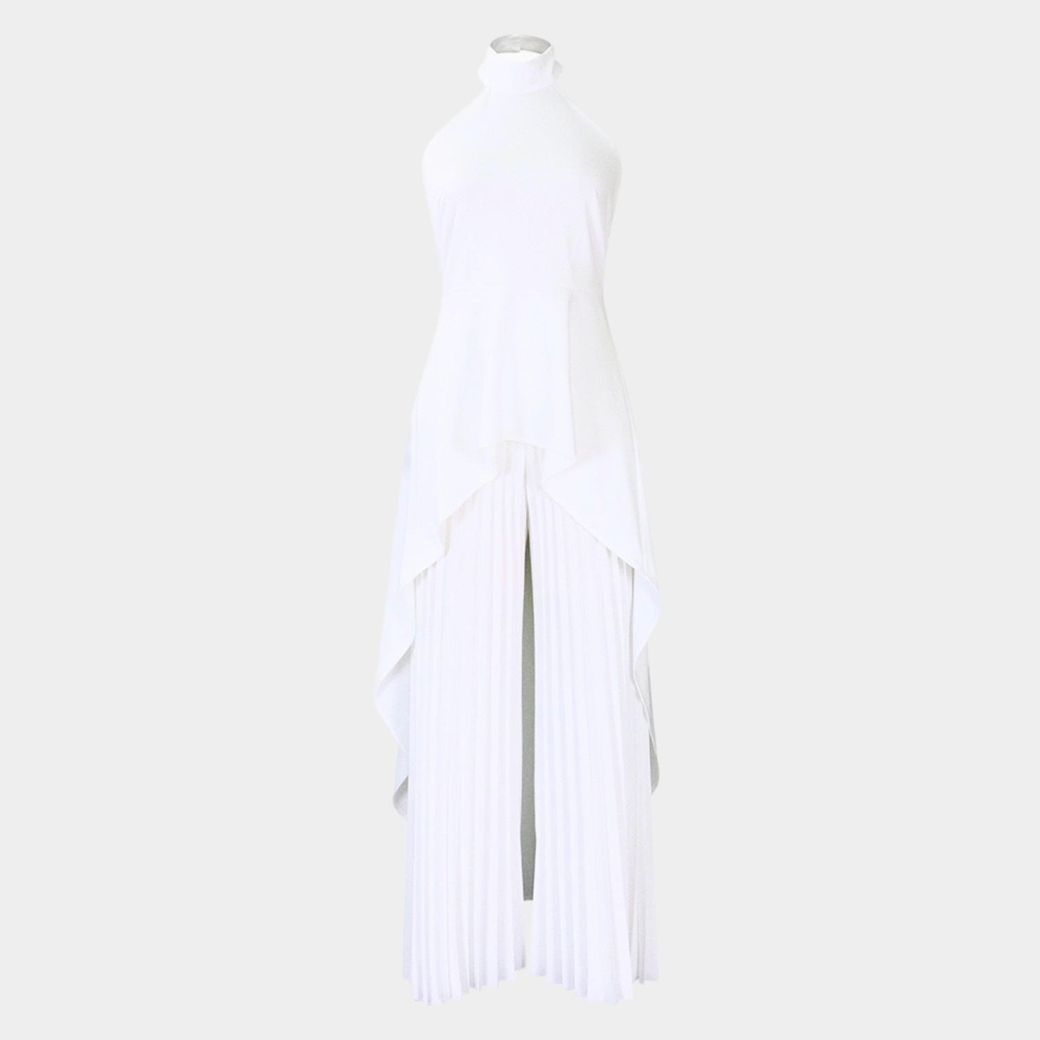 Sculpted Halter Neck Dress with Draped Hem