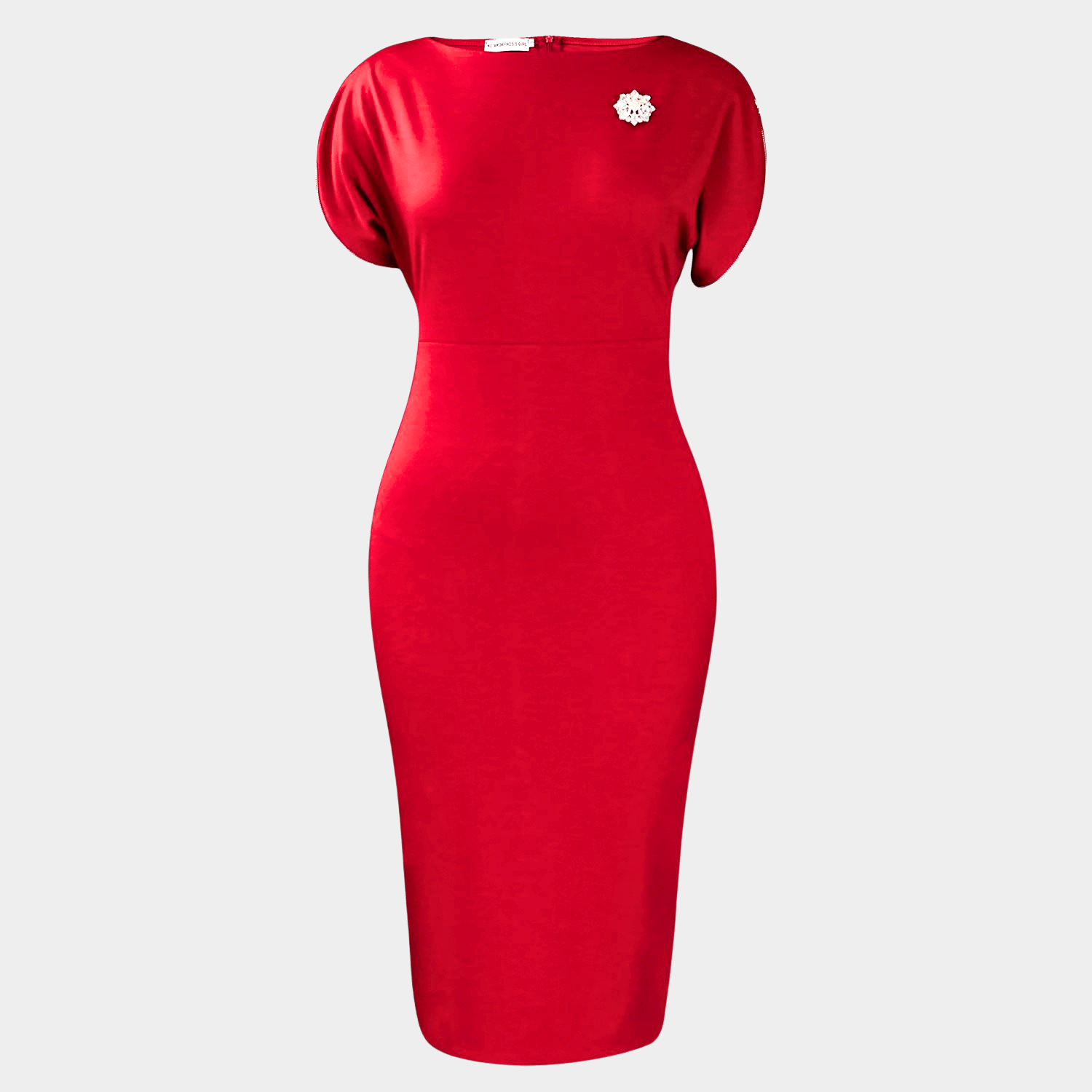 Body-Shaping Midi Dress with Decorative Brooch