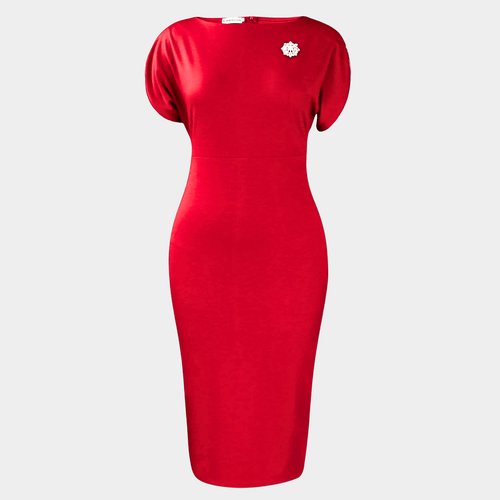 Body-Shaping Midi Dress with Decorative Brooch
