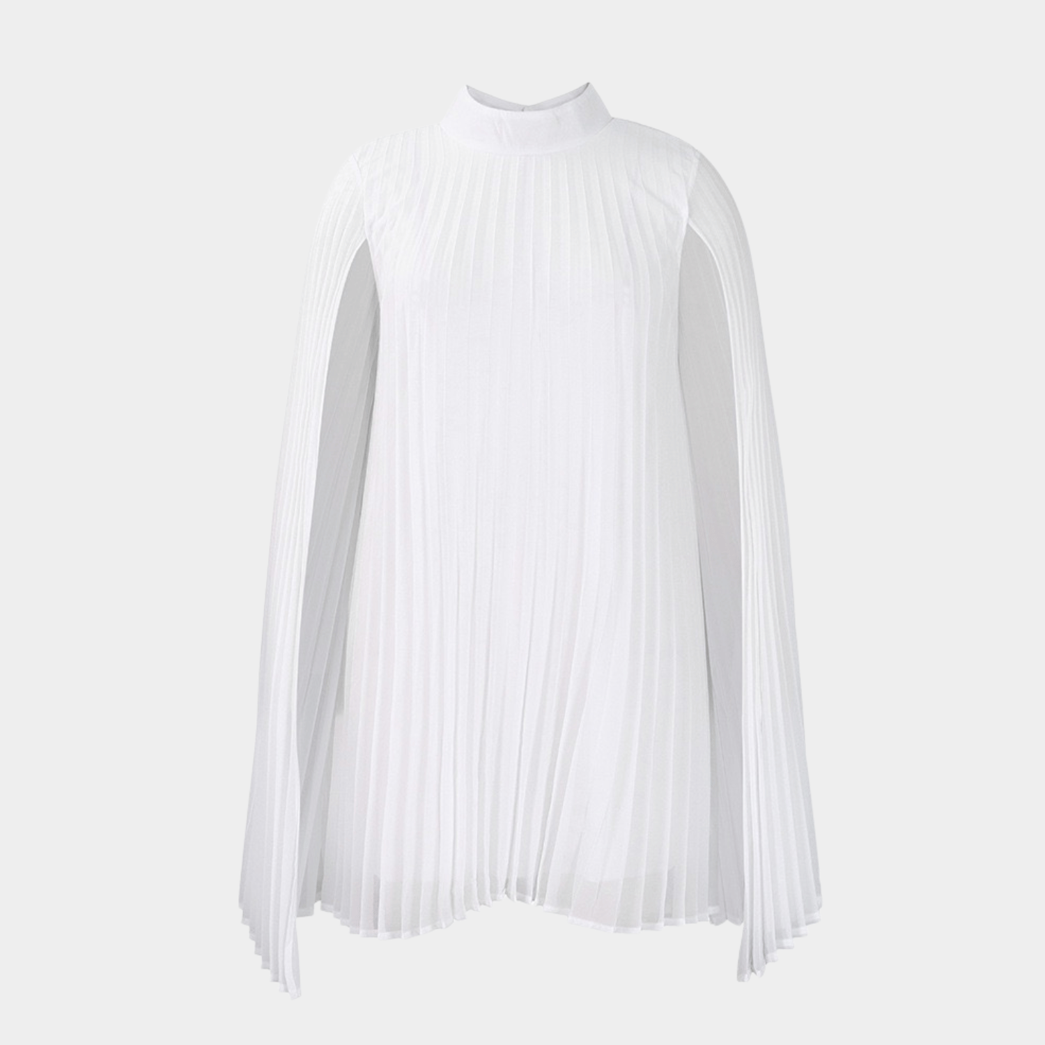 High-Neck Pleated Cape Blouse