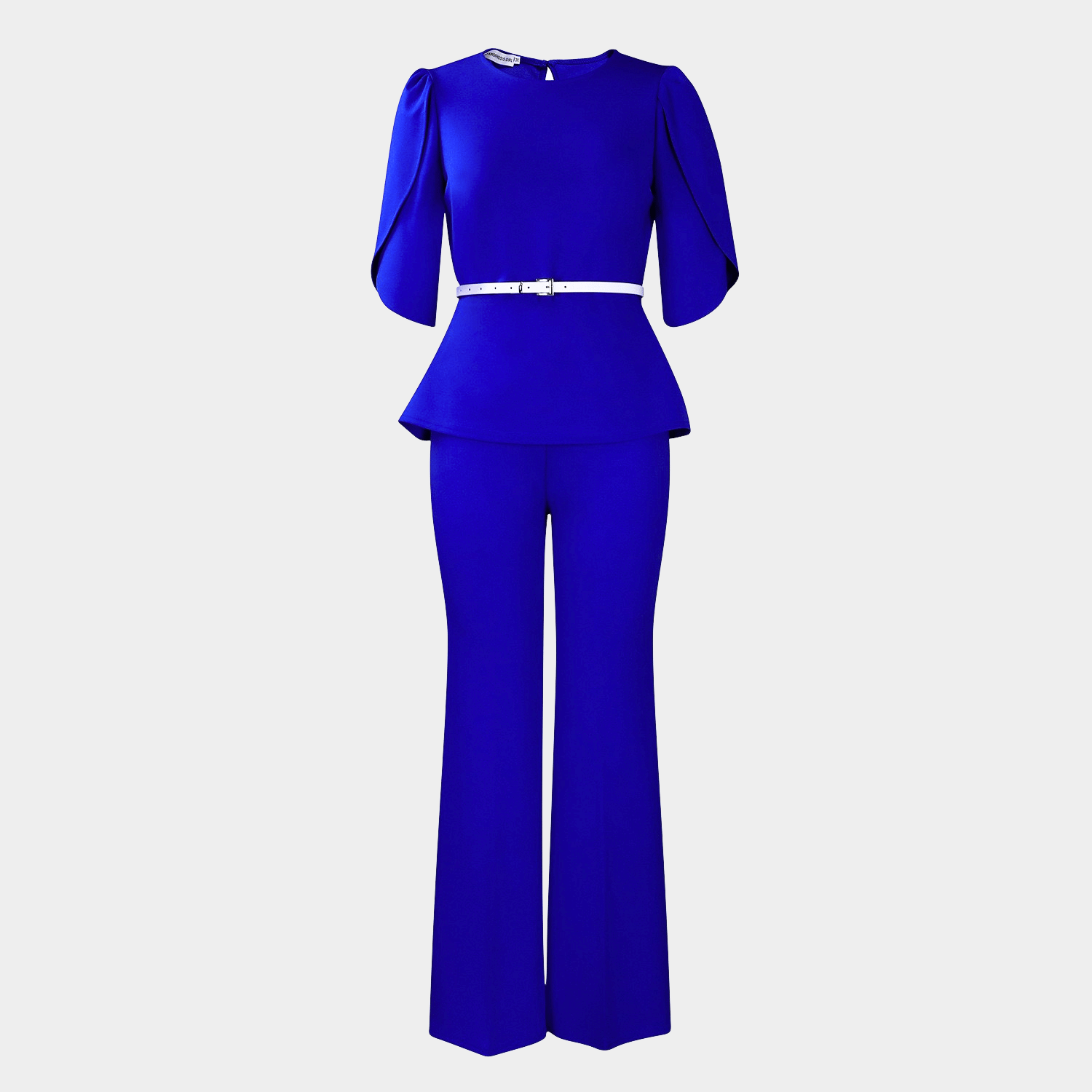 Elegant Peplum Top and Wide-Leg Pants Set with Waist Belt