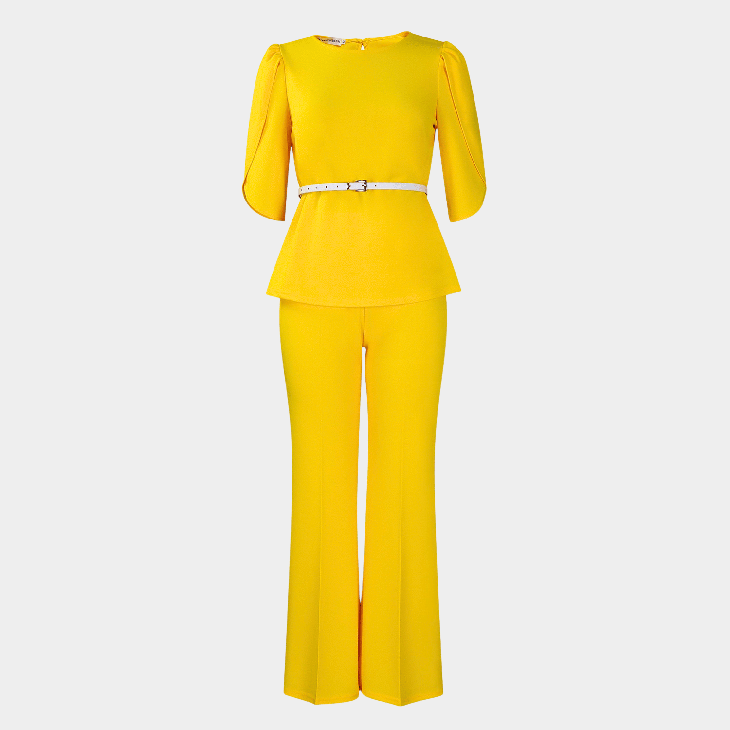 Elegant Peplum Top and Wide-Leg Pants Set with Waist Belt