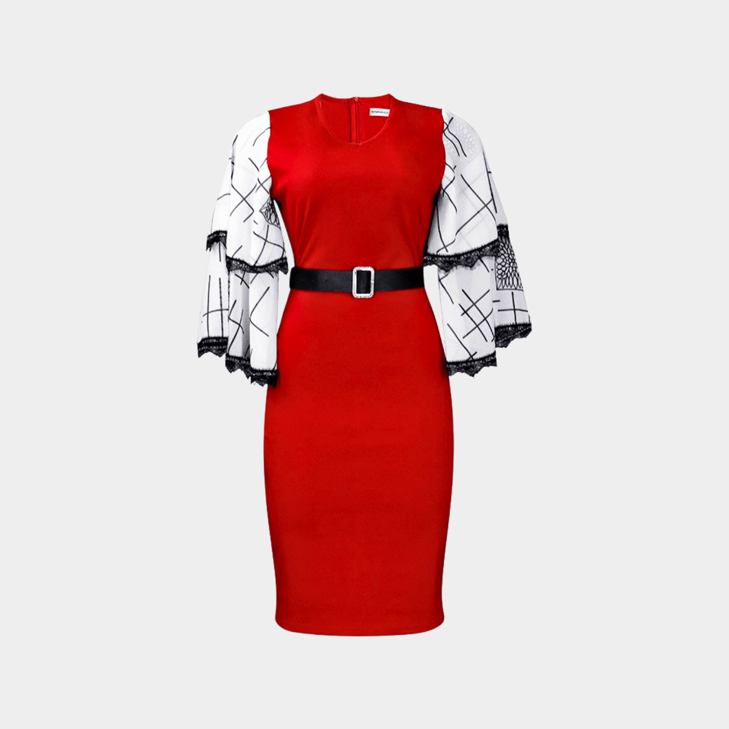 Midi Dress with Artistic Sleeves and Belted Waist