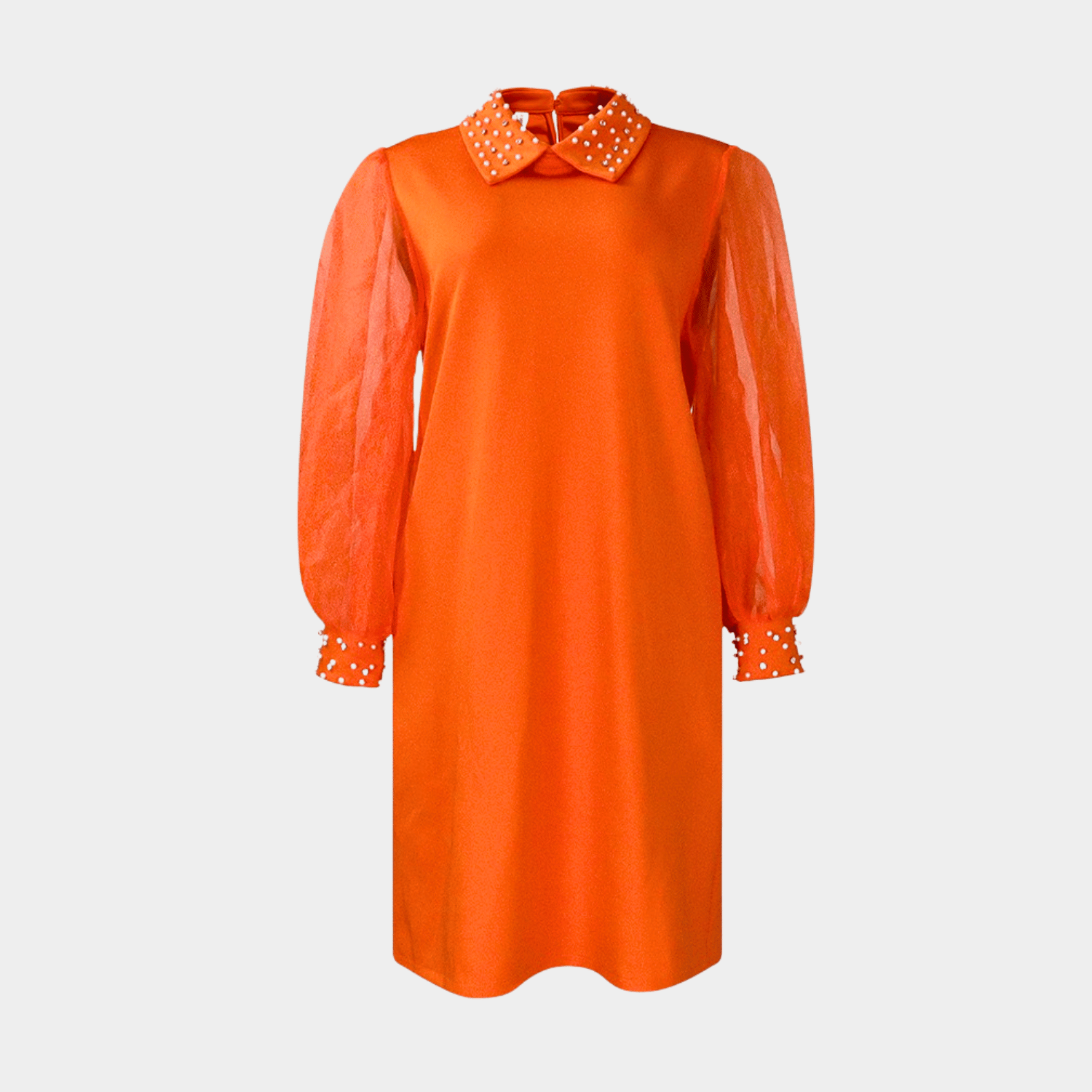 Midi Dress with Beaded Collar and Volume Sleeves