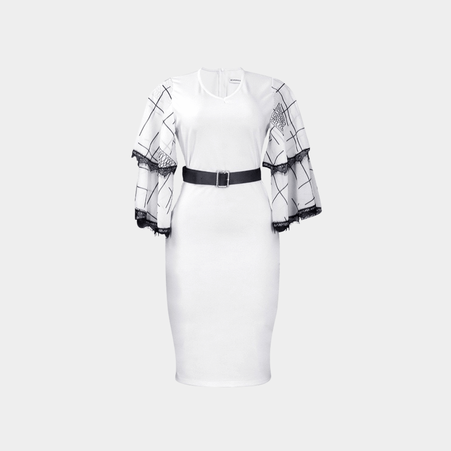 Midi Dress with Artistic Sleeves and Belted Waist