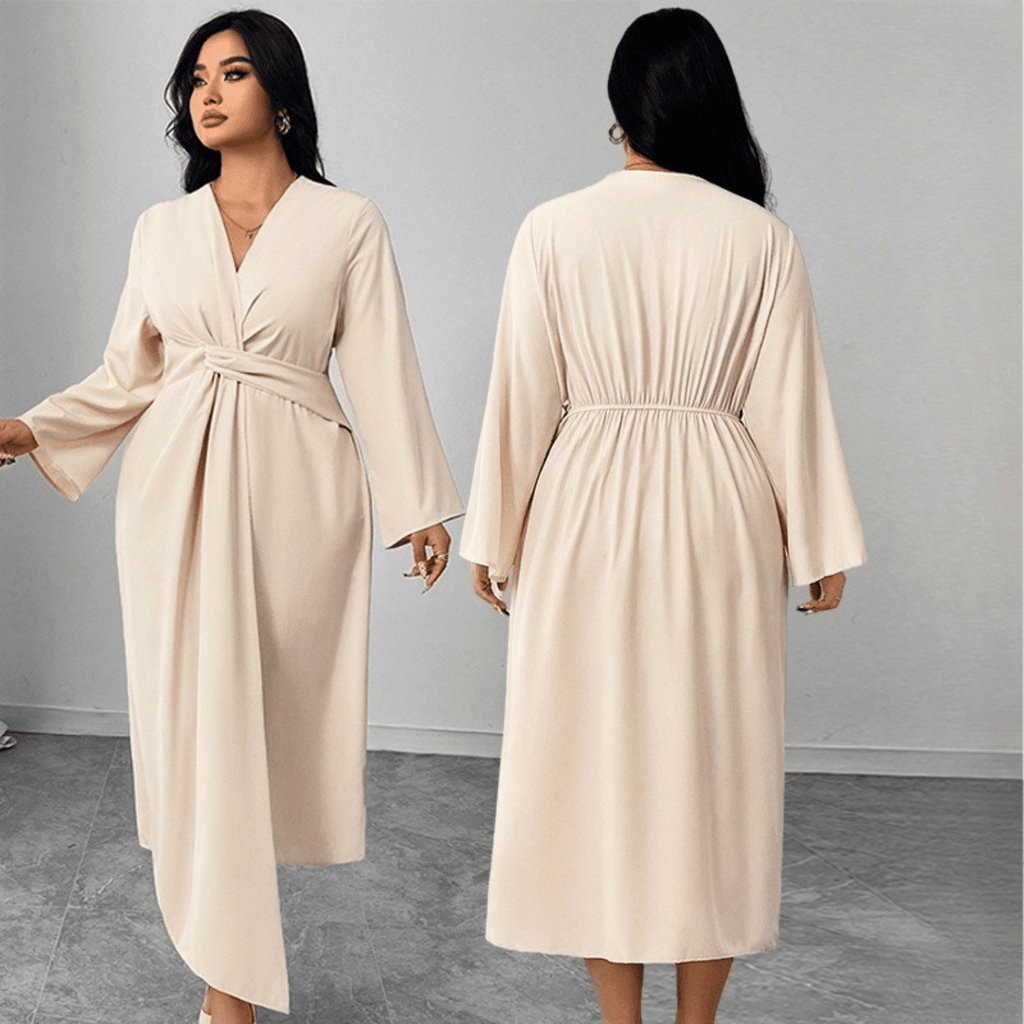 Plus Size Soft Wrap Dress with Defined Twist Waist