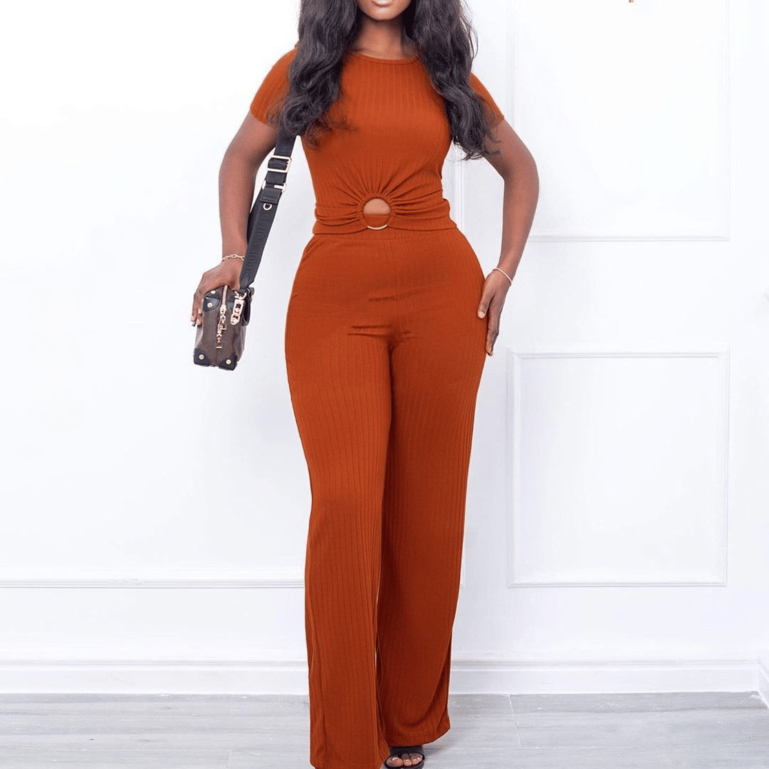 Ribbed Two Piece Set with Ring Waist Detail