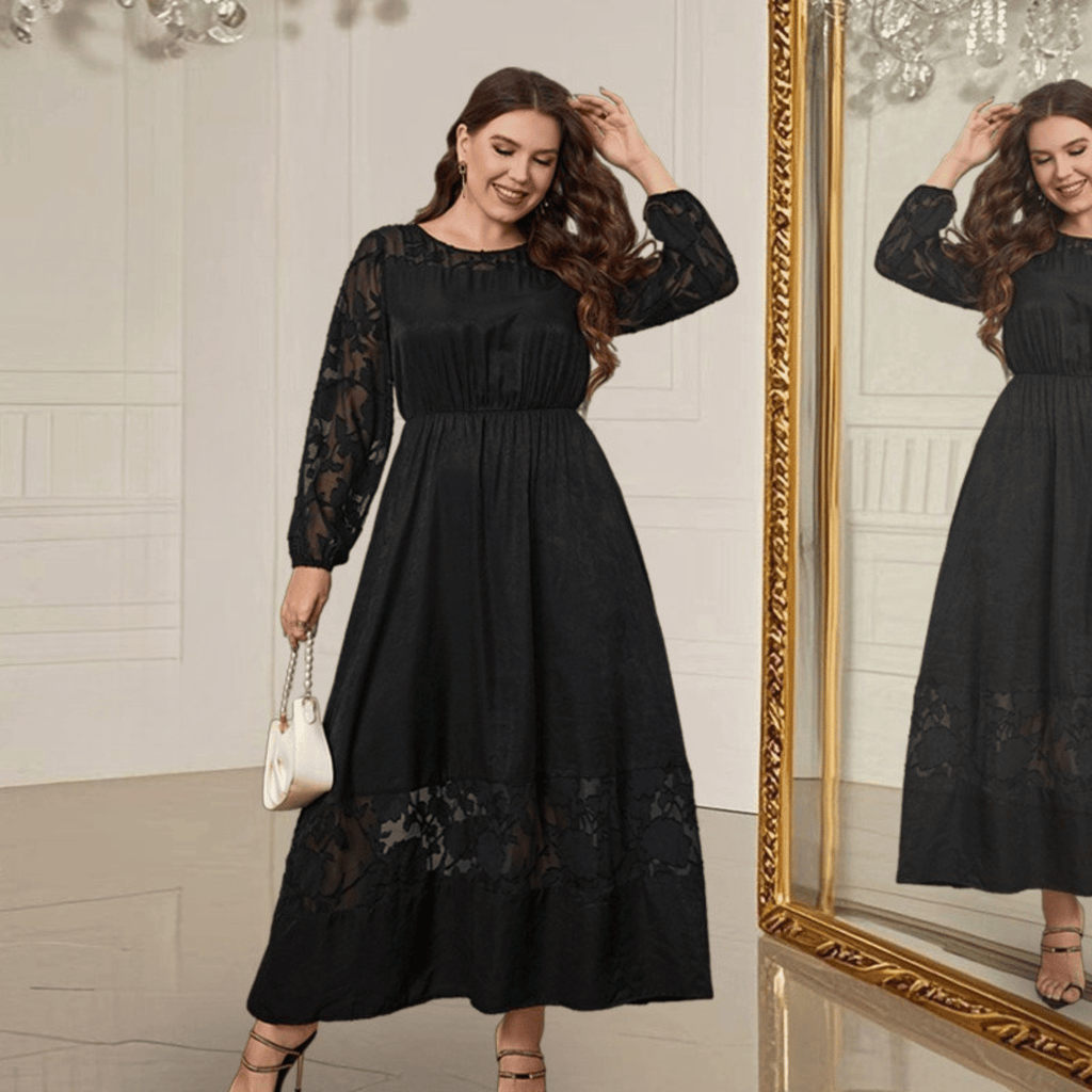 Plus Size Floral Lace Long Sleeve Maxi Dress
