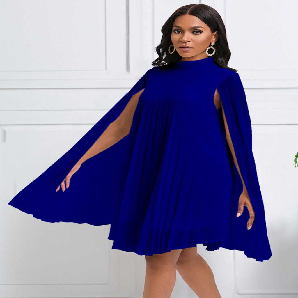 High-Neck Pleated Cape Blouse