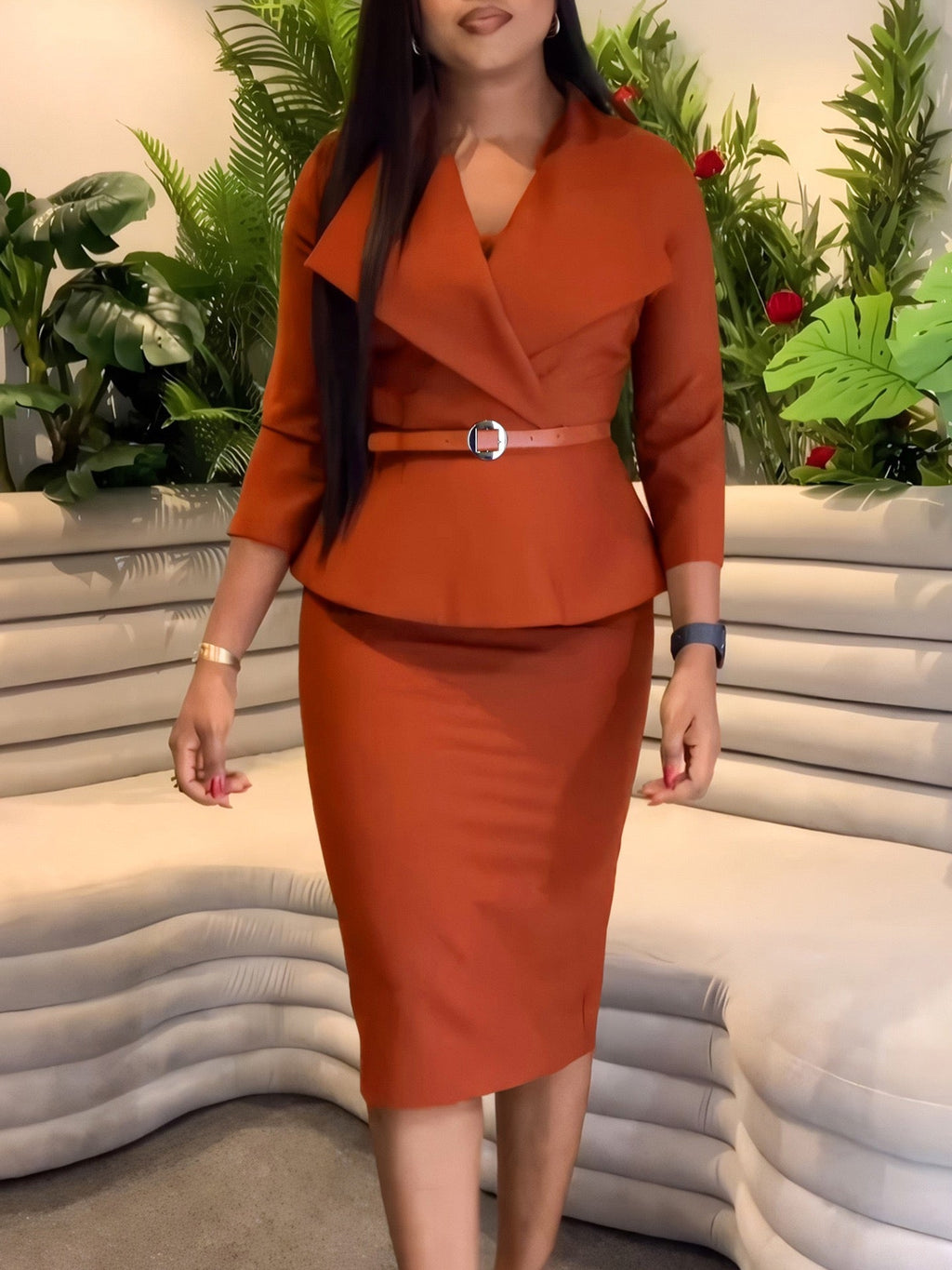Body-Shaping Skirt Set with Tailored Jacket