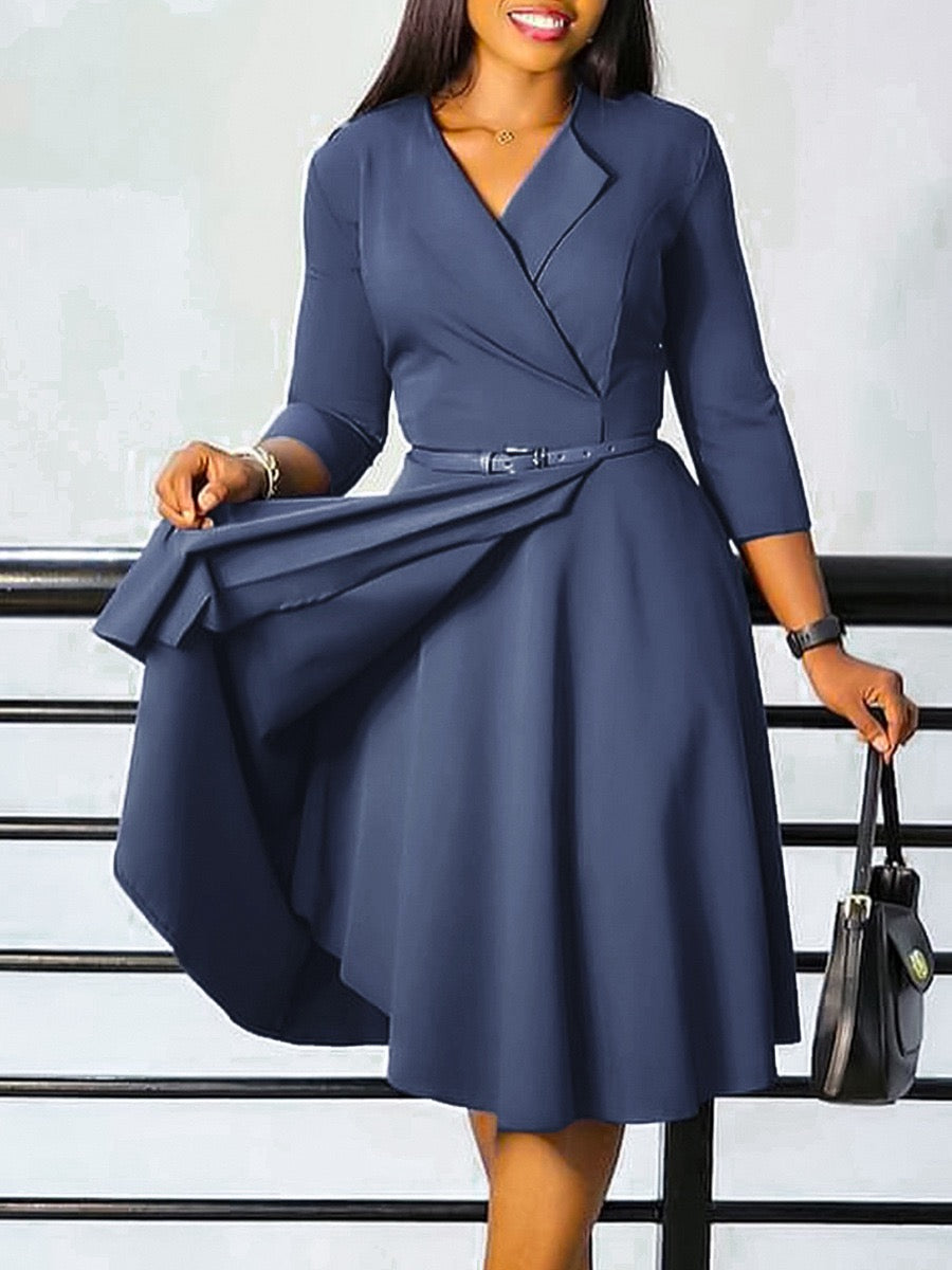 Elegant Tailored Midi Dress with Waist Belt