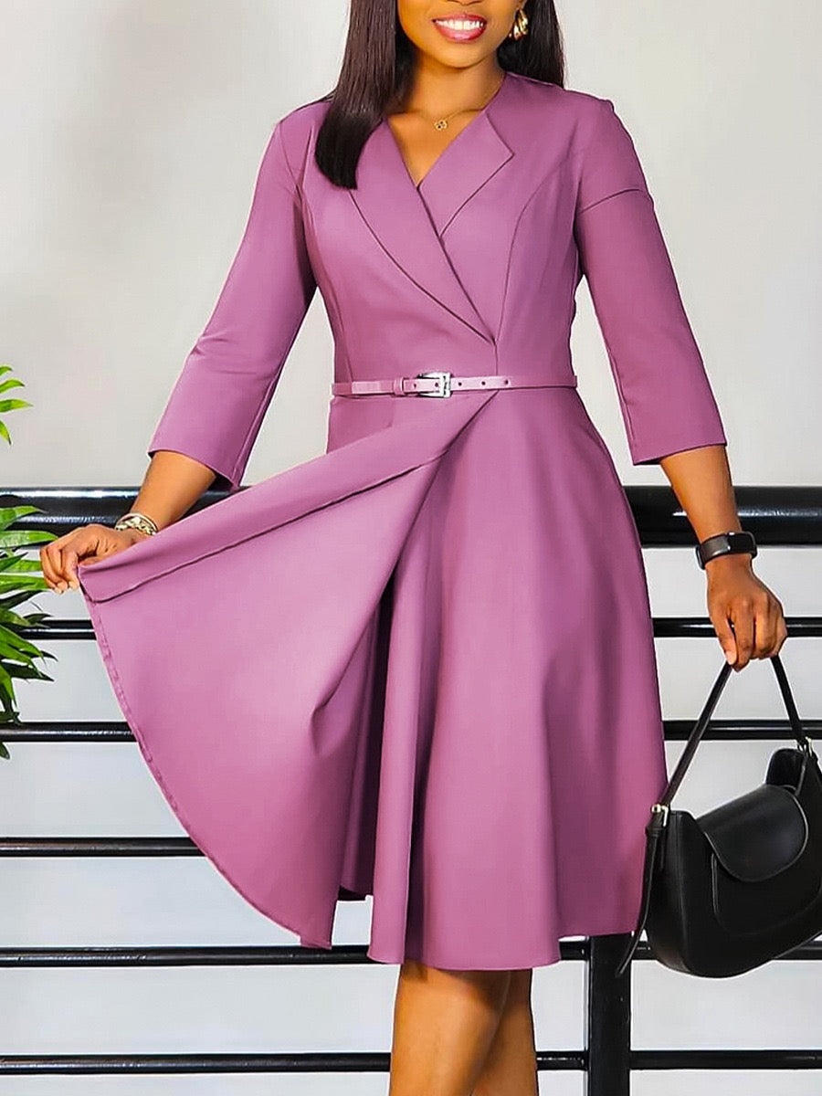Elegant Tailored Midi Dress with Waist Belt