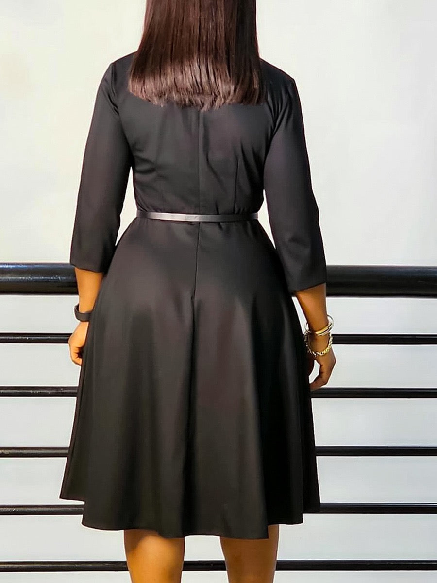 Elegant Tailored Midi Dress with Waist Belt