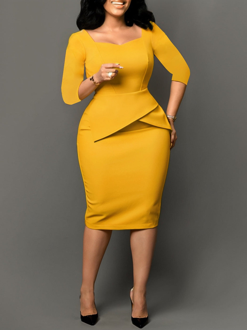 Fitted Midi Dress with Waist Panel