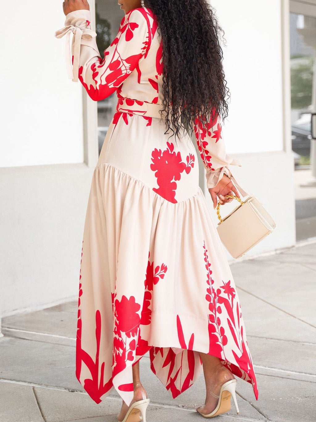 Fluid Printed Dress with Structured Waist Belt