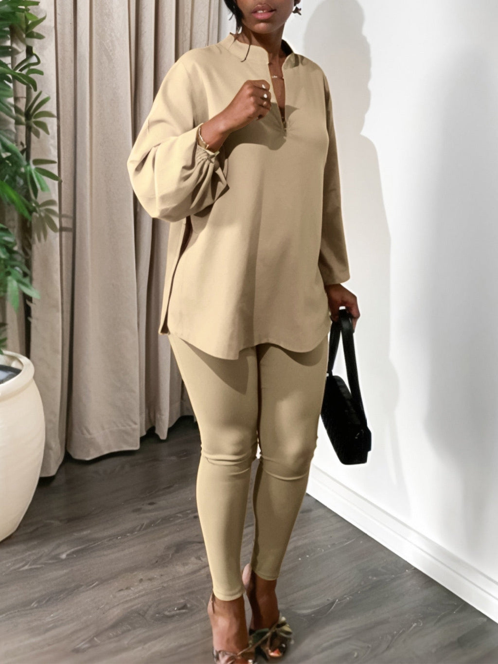 Relaxed Long Tunic Top with Stretch Leggings