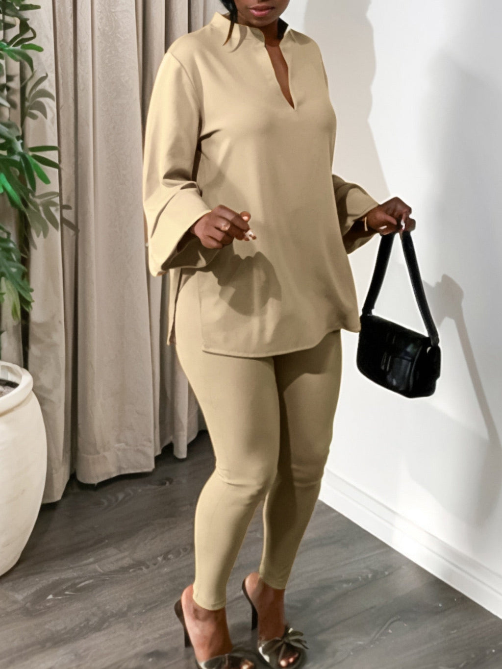 Relaxed Long Tunic Top with Stretch Leggings
