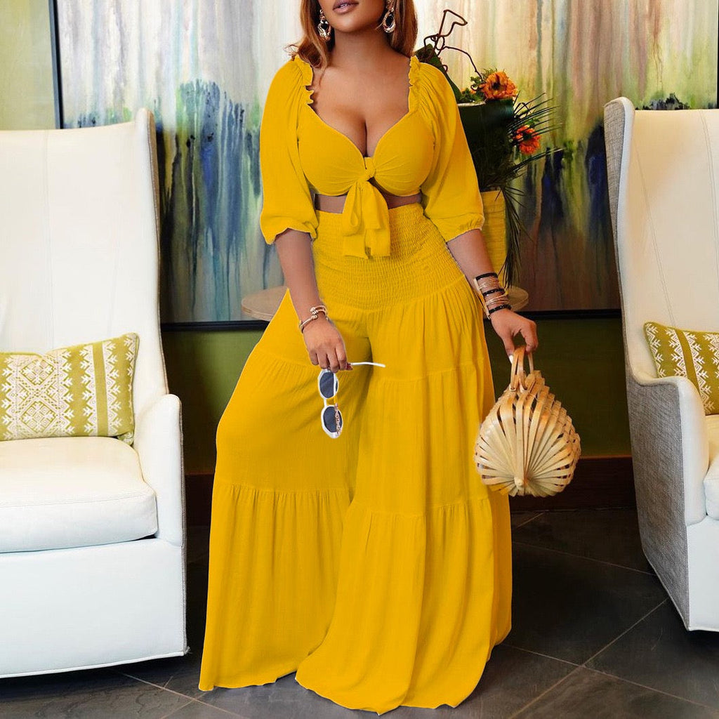 Flowing Wide-Leg Pants and Tie-Front Top