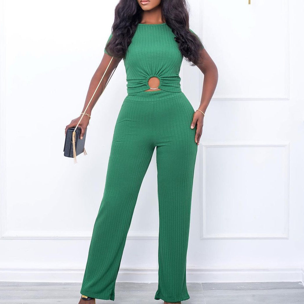 Ribbed Two Piece Set with Ring Waist Detail