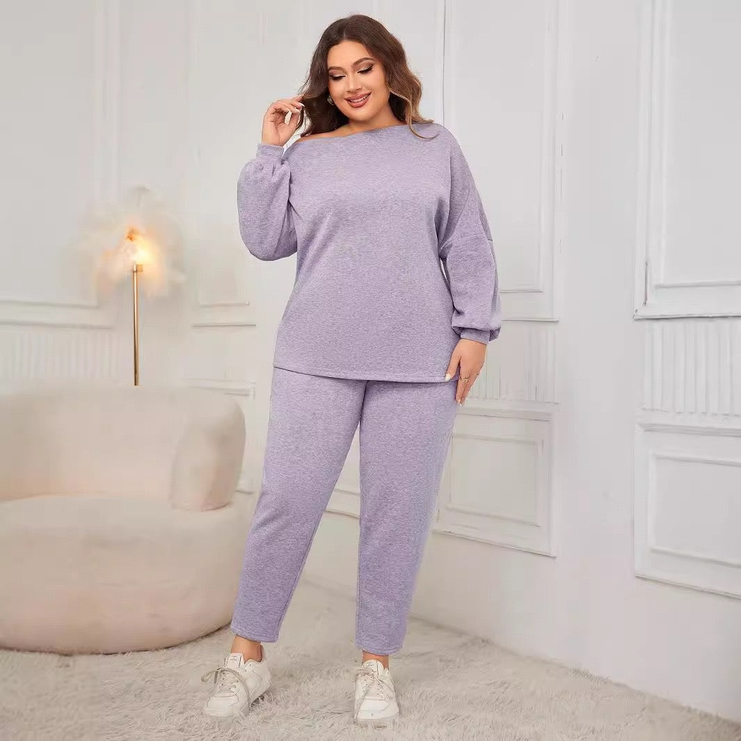 Plus Size Relaxed Long Sleeve Top and Pants Set